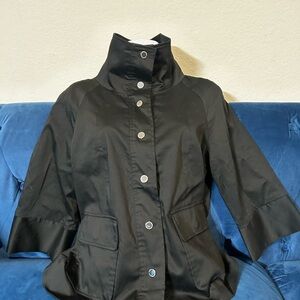 Adrienne Vittadini Black Trench Coat with High Collar